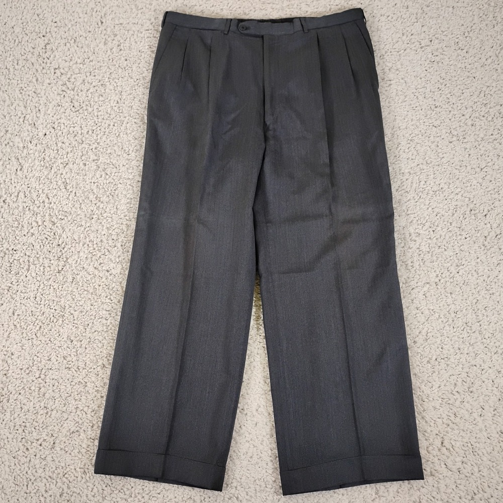 Sulka Pants Mens 38R (36x26) Silk Dress Pleated Italy Herringbone Trousers Cuff